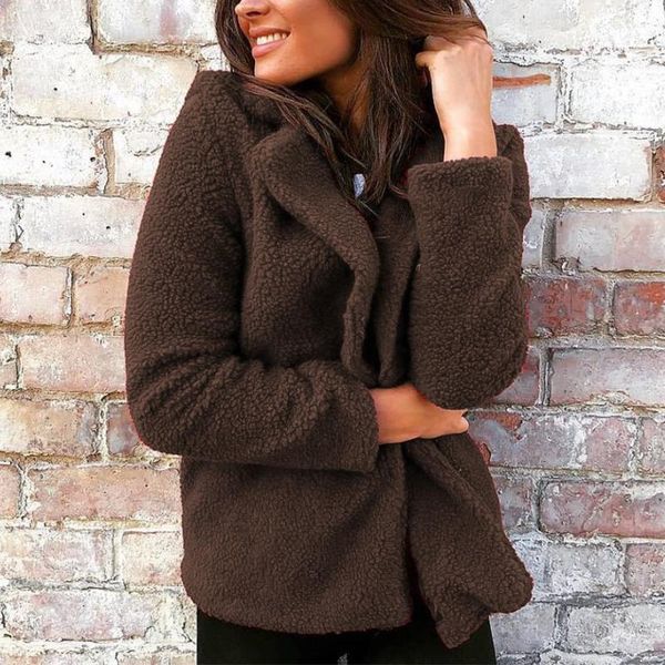 women's jackets 2021 autumn basic plush fluffy coats women casual lapel neck long sleeve solid fleece ol work thick femme outwear, Black;brown
women's jackets 2021 autumn basic plush fluffy coats women casual lapel neck long sleeve solid fleece ol work thick femme outwear, Black;brown