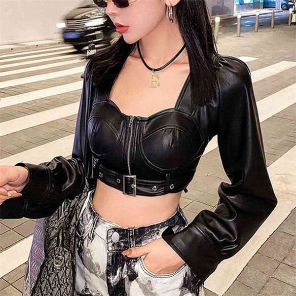 cool woman soft leather belt short jacket spring fashion ladies slim pu strapless backless outwear female bow coats 210515, Black
cool woman soft leather belt short jacket spring fashion ladies slim pu strapless backless outwear female bow coats 210515, Black
