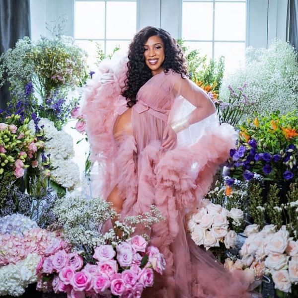 pink maternity sleepwear wedding robe women pregnancy ruffles tiered tulle bathrobe illusion bridal p nightdress plus size, White
pink maternity sleepwear wedding robe women pregnancy ruffles tiered tulle bathrobe illusion bridal p nightdress plus size, White