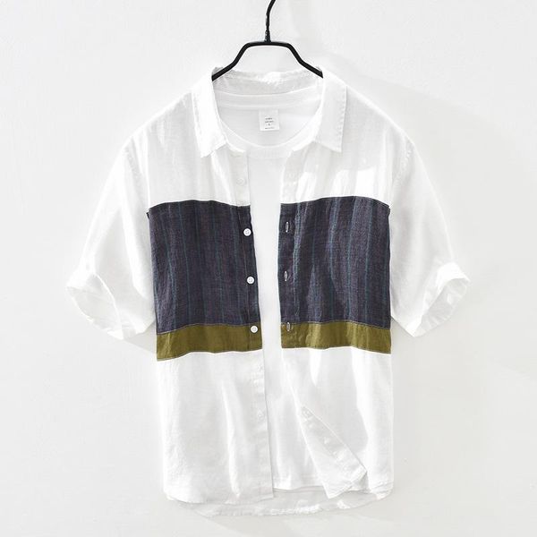 men's casual shirts patchwork short sleeve shirt for men summer white turn-down collar male thin section slim fit button up clothing, White;black
men's casual shirts patchwork short sleeve shirt for men summer white turn-down collar male thin section slim fit button up clothing, White;black