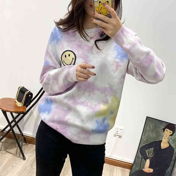 2021 early spring new rainbow embroidery smiling face women's tie dyed round neck loose sweater pullover sweater, Black
2021 early spring new rainbow embroidery smiling face women's tie dyed round neck loose sweater pullover sweater, Black