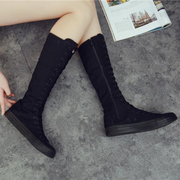 boots 2021 women high solid lace up female fashion retro flat platform canvas shoes soft breathable botas femininas altas, Black
boots 2021 women high solid lace up female fashion retro flat platform canvas shoes soft breathable botas femininas altas, Black