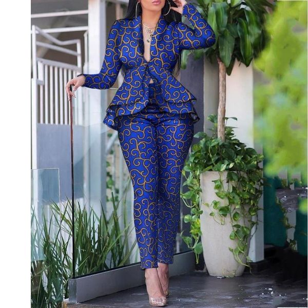 women's two piece pants 2 african suit printed stretch loose rock style ladies two-piece ruffled blouse and slim trousers, White
women's two piece pants 2 african suit printed stretch loose rock style ladies two-piece ruffled blouse and slim trousers, White