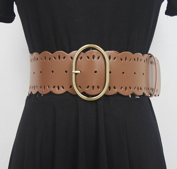 belts women's runway fashion hollow out genuine leather cummerbunds female dress corsets waistband decoration wide belt r1513, Black;brown
belts women's runway fashion hollow out genuine leather cummerbunds female dress corsets waistband decoration wide belt r1513, Black;brown