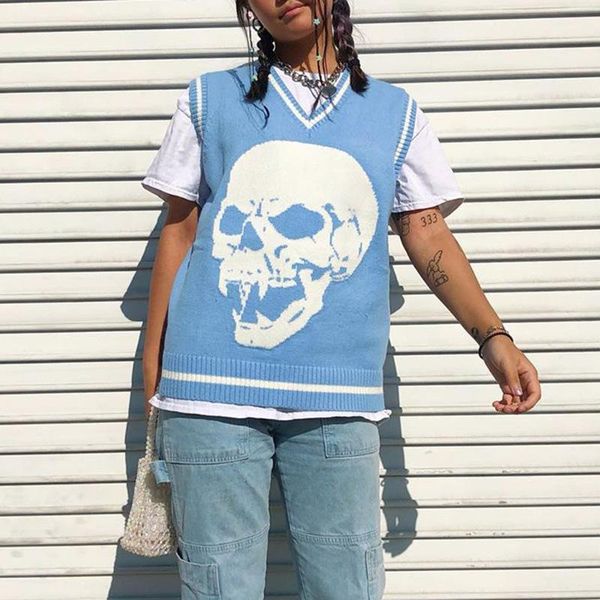 women's sweaters autumn winter women gothic skulls v neck blue loose knitted sleevelss vests preppy style pullover, White;black
women's sweaters autumn winter women gothic skulls v neck blue loose knitted sleevelss vests preppy style pullover, White;black