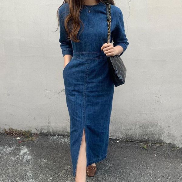 dress for woman denim blue dresses summer spring o neck casaul women elegant long robe korea slim split laides casual, Black;gray
dress for woman denim blue dresses summer spring o neck casaul women elegant long robe korea slim split laides casual, Black;gray