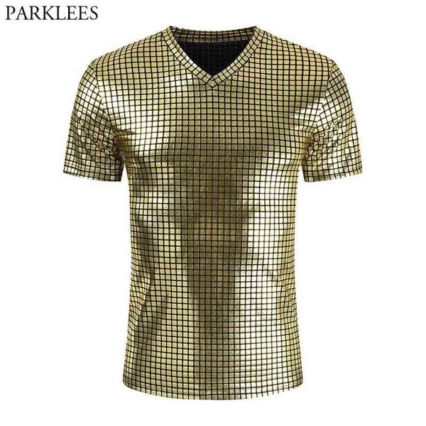 shiny gold plaid coated metallic nightclub t shirt men short sleeve slim fit tshirts mens pron stage clothing 210522, White;black
shiny gold plaid coated metallic nightclub t shirt men short sleeve slim fit tshirts mens pron stage clothing 210522, White;black