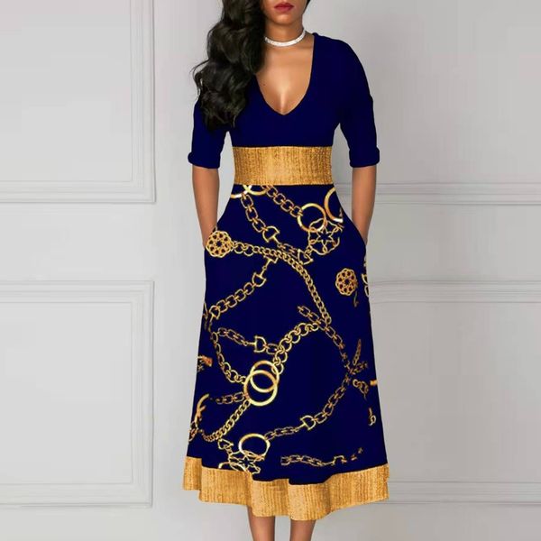 dresses deep v-neck chain print patchwork party women spring elegant sleeve pocket a-line casual long es zema 55z6, Black;gray 
dresses deep v-neck chain print patchwork party women spring elegant sleeve pocket a-line casual long es zema 55z6, Black;gray