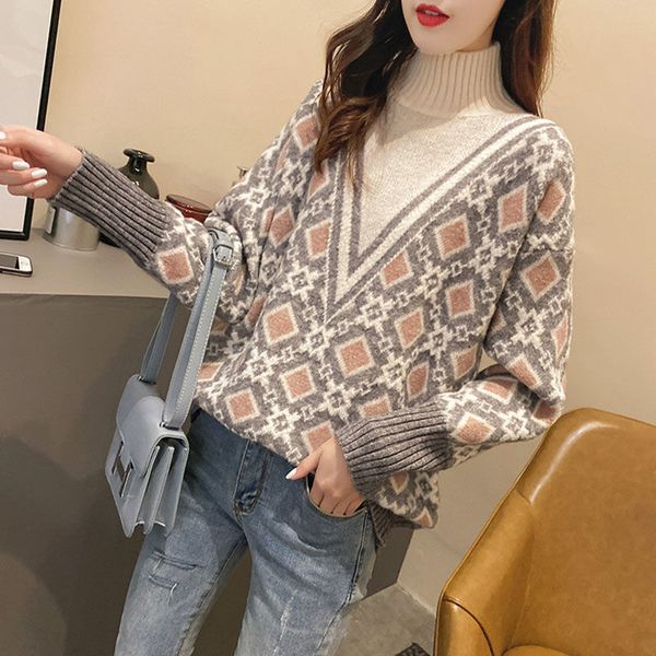 two piece dress sweaters for women retro turtleneck padded autumn winter loose fashion oversized korean iq9r, White
two piece dress sweaters for women retro turtleneck padded autumn winter loose fashion oversized korean iq9r, White