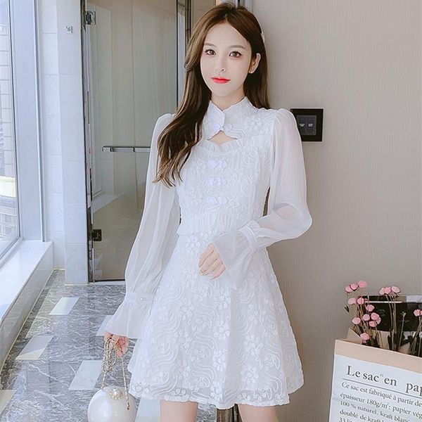 casual dresses short slim cheongsam stand collar hollow chic lace embroidery retro lovely qipao trumpet sleeve stitching white dress, Black;gray
casual dresses short slim cheongsam stand collar hollow chic lace embroidery retro lovely qipao trumpet sleeve stitching white dress, Black;gray