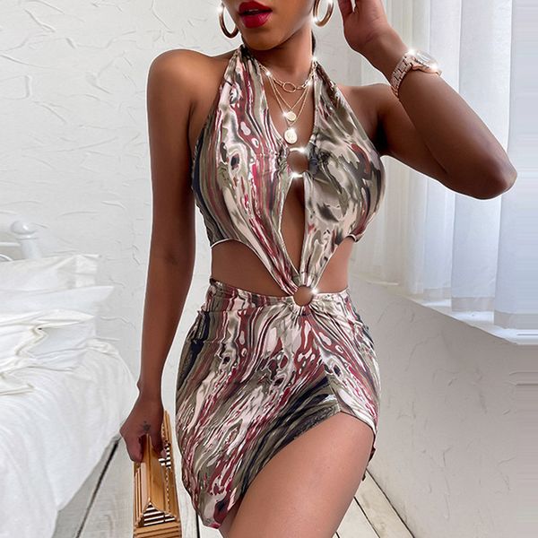 women swimwear printed halter ring hollow out one piece swimsuit pushup backless side slit femme bikini set biquini, Black;white
women swimwear printed halter ring hollow out one piece swimsuit pushup backless side slit femme bikini set biquini, Black;white