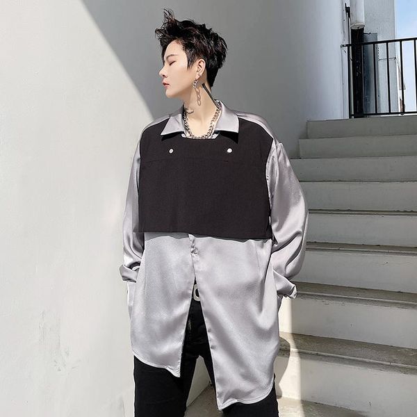 men's casual shirts grey long sleeve shirt men silk fake 2 pieces stylish hiphop loose spring summer autumn, White;black
men's casual shirts grey long sleeve shirt men silk fake 2 pieces stylish hiphop loose spring summer autumn, White;black
