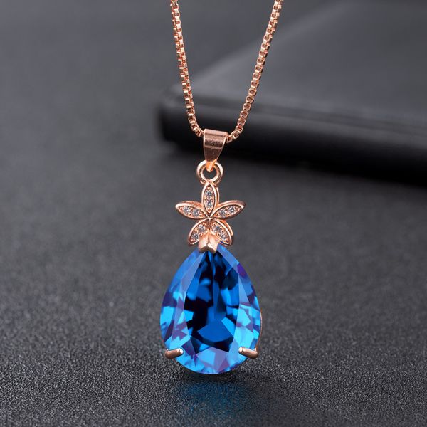 pendant drop shaped blue diamond female rose gold petal pendant fashion simple jewelry, White
pendant drop shaped blue diamond female rose gold petal pendant fashion simple jewelry, White