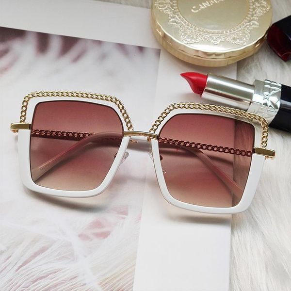 big frame oversize sunglasses women brand designer chain square shades vintage fashion gradient clear sun glasses, White;black
big frame oversize sunglasses women brand designer chain square shades vintage fashion gradient clear sun glasses, White;black