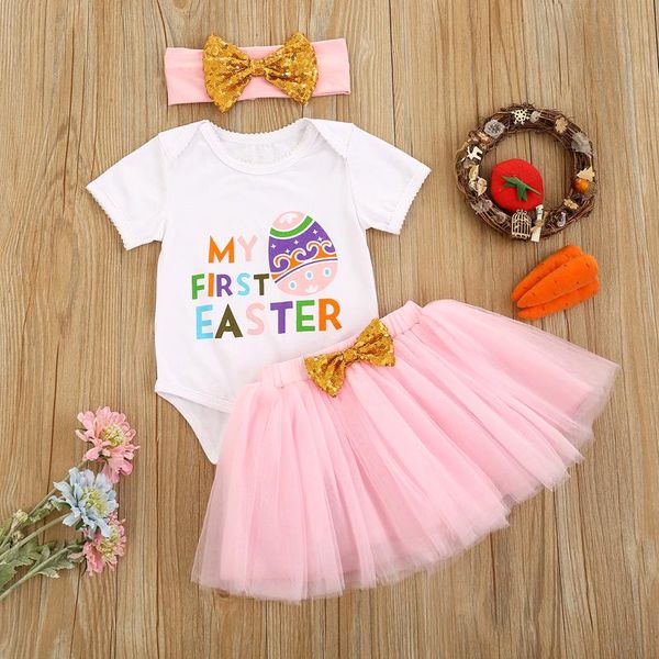 3pcs born easter baby girl clothes outfits letter print short sleeve round neck romper + bowknot yarn skirt headband clothing sets, White
3pcs born easter baby girl clothes outfits letter print short sleeve round neck romper + bowknot yarn skirt headband clothing sets, White