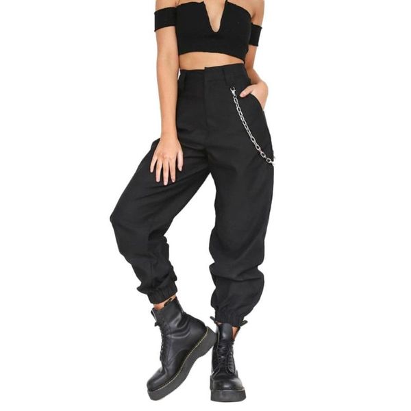 casual women solid color sports cargo pants loose ankle tie trousers with chain, Black;white
casual women solid color sports cargo pants loose ankle tie trousers with chain, Black;white