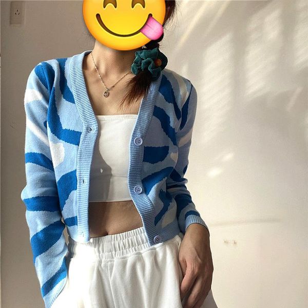 women's knits & tees 2021 fall o-neck short slim zebra striped printing single breasted buttons street style women sweater, White
women's knits & tees 2021 fall o-neck short slim zebra striped printing single breasted buttons street style women sweater, White