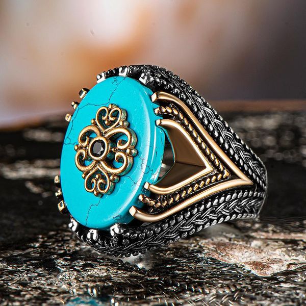 cluster rings 925 sterling silver men ring with blue turquoise stone made in turkey, Golden;silver
cluster rings 925 sterling silver men ring with blue turquoise stone made in turkey, Golden;silver
