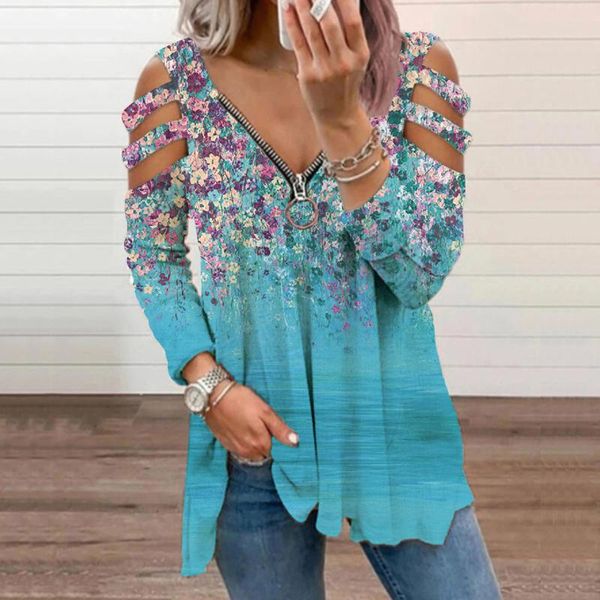women's blouses & shirts fashion small floral blouse v-neck zipper hollow out shirt strapless long sleeve women femme blusas, White
women's blouses & shirts fashion small floral blouse v-neck zipper hollow out shirt strapless long sleeve women femme blusas, White