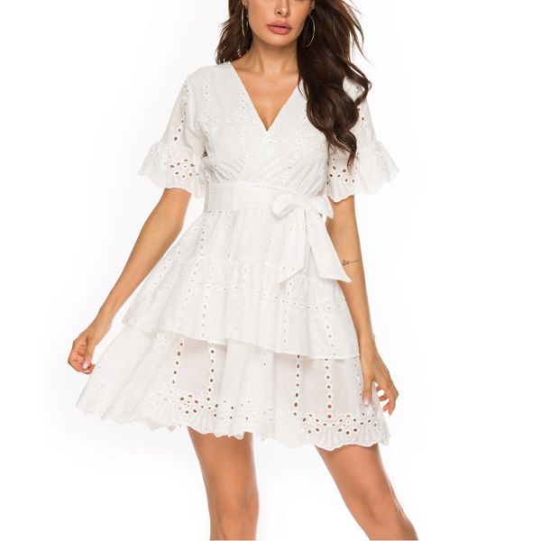 elegant dot hollow out lace dress women casual short flare sleeve deep-v belt lacing irregular ruffles hem mini dresses, Black;gray
elegant dot hollow out lace dress women casual short flare sleeve deep-v belt lacing irregular ruffles hem mini dresses, Black;gray