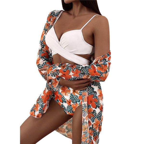 women's swimsuit swimwear 2021 beach cover up pareo tunic 3pcs ladies summer women floral printing, White;black
women's swimsuit swimwear 2021 beach cover up pareo tunic 3pcs ladies summer women floral printing, White;black