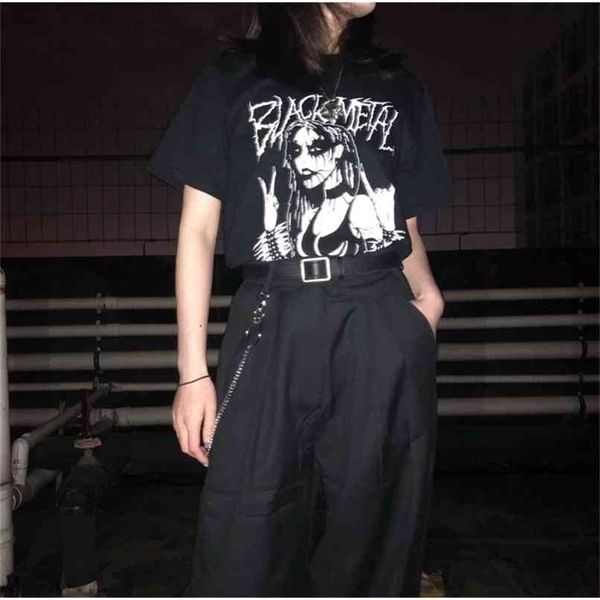 black metal t-shirt women's edgy fashion rock tee grunge dark gothic clothing street style oversized shirt 210512, White
black metal t-shirt women's edgy fashion rock tee grunge dark gothic clothing street style oversized shirt 210512, White