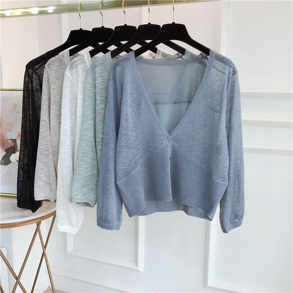 summer v-neck long sleeve thin women knit cardigan sweet sun protection shawl all match outside knitted female 210514, White
summer v-neck long sleeve thin women knit cardigan sweet sun protection shawl all match outside knitted female 210514, White