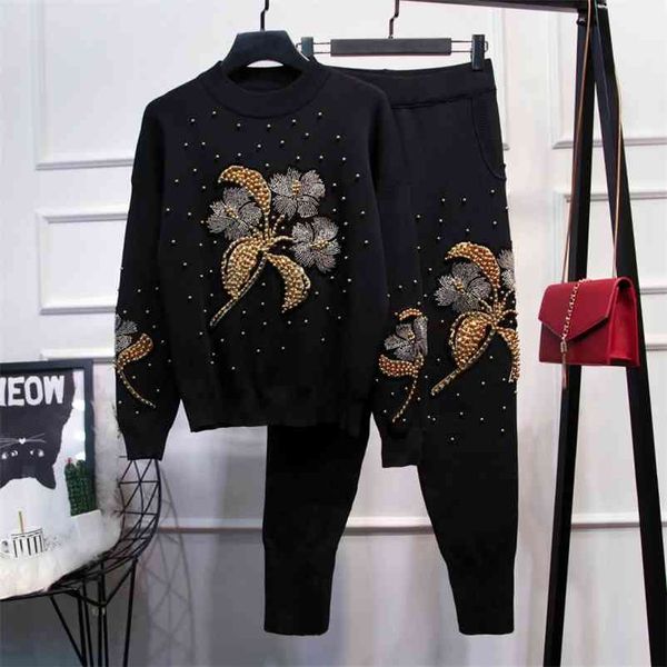 women two piece set beading knitted flower sweatershirt elastic waist long pants fashion spring summer 11b795 210525, White
women two piece set beading knitted flower sweatershirt elastic waist long pants fashion spring summer 11b795 210525, White