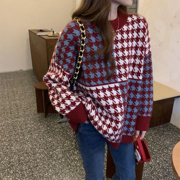 women's sweaters houndstooth sweater women 2021 oversized knitted korean fashion retro outerwear lazy pullover long sleeve casual, White;black
women's sweaters houndstooth sweater women 2021 oversized knitted korean fashion retro outerwear lazy pullover long sleeve casual, White;black