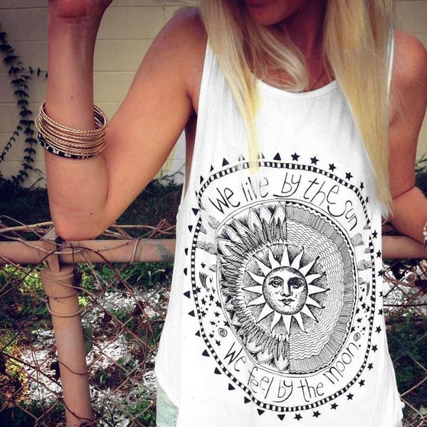 women tank summer fashion sun printed boho ladies daily shirts loose sleeveless vest tee shirt clothes, White
women tank summer fashion sun printed boho ladies daily shirts loose sleeveless vest tee shirt clothes, White