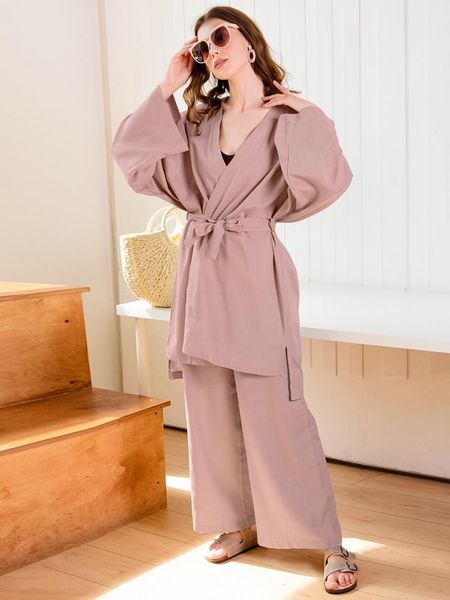 women's sleepwear womens cotton linen robes women pajama sets batwing sleeve nightgowns pajamas trouser suits lace up sleep nightwear, Black;red
women's sleepwear womens cotton linen robes women pajama sets batwing sleeve nightgowns pajamas trouser suits lace up sleep nightwear, Black;red