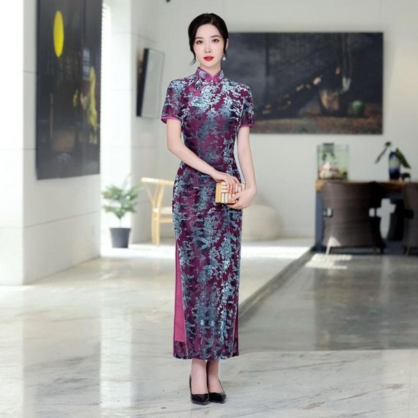 ethnic clothing female flower purple cheongsam velour chinese evening party dresses gown mandarin collar qipao high split maxi vestidos, Red
ethnic clothing female flower purple cheongsam velour chinese evening party dresses gown mandarin collar qipao high split maxi vestidos, Red