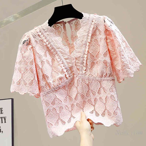 blouses retro short sleeve v-neck crocheted hollow-out slim-fit lace shirt women's temperament blouse spring summer, White
blouses retro short sleeve v-neck crocheted hollow-out slim-fit lace shirt women's temperament blouse spring summer, White