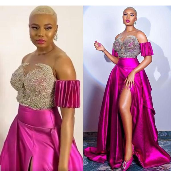 2022 aso ebi fuchsia a line prom dresses high split illusion lace appliques long pageant dress special occasion wear african satin formal ev, Black
2022 aso ebi fuchsia a line prom dresses high split illusion lace appliques long pageant dress special occasion wear african satin formal ev, Black