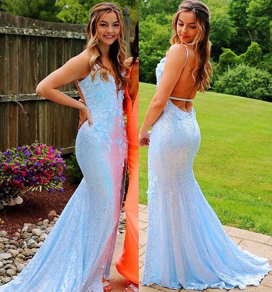 spaghetti v neck sequins mermaid prom dresses with applique open back cocktail evening gowns side split long maid of honor dress, Black
spaghetti v neck sequins mermaid prom dresses with applique open back cocktail evening gowns side split long maid of honor dress, Black