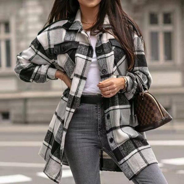 women's wool & blends vintage women plaid print patchwork coat outerwear autumn winter turn-down collar button jacket elegant office la, Black
women's wool & blends vintage women plaid print patchwork coat outerwear autumn winter turn-down collar button jacket elegant office la, Black