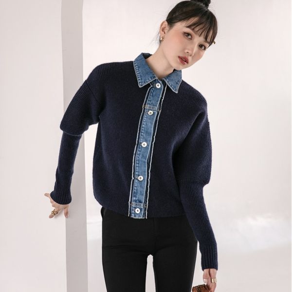 women denim stitching knitted coat long-sleeved knitwear spring autumn short cardigan sweater ladies clothing 210510, White
women denim stitching knitted coat long-sleeved knitwear spring autumn short cardigan sweater ladies clothing 210510, White