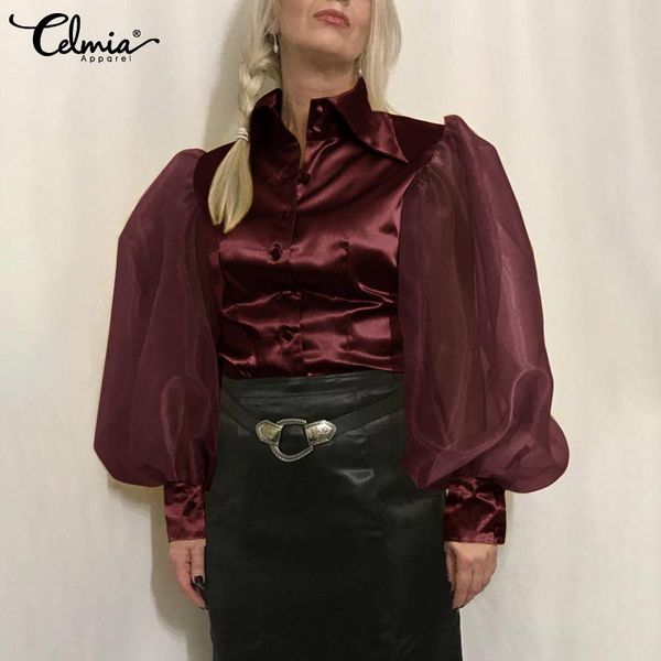 women's blouses & shirts celmia women stylish 2021 summer elegant satin silk shirt casual loose patchwork mesh sheer puff sleeve blusa, White
women's blouses & shirts celmia women stylish 2021 summer elegant satin silk shirt casual loose patchwork mesh sheer puff sleeve blusa, White