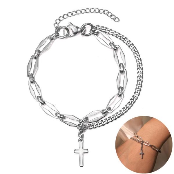 link, chain punk cross charm bracelets for men women silver color stainless steel cuban rhombus link prayer crucifix jewelry db329, Black
link, chain punk cross charm bracelets for men women silver color stainless steel cuban rhombus link prayer crucifix jewelry db329, Black