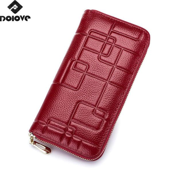 wallets dolove fashion women real leather female embossing geometric phone purse ladies genuine cowhide coin wallet, Red;black