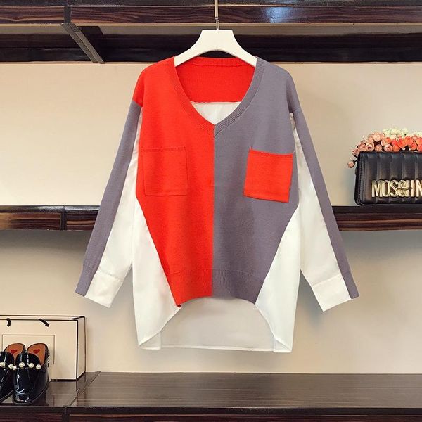 women's knits & tees large 2021 fat sister autumn style foreign loose and thin belly covering stitched knitted sweater top, White
women's knits & tees large 2021 fat sister autumn style foreign loose and thin belly covering stitched knitted sweater top, White