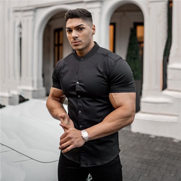 summer fashion short sleeve shirt men solid casual slim fit social business dress brand mens gym fitness sports clothing men's shirts, White;black
summer fashion short sleeve shirt men solid casual slim fit social business dress brand mens gym fitness sports clothing men's shirts, White;black