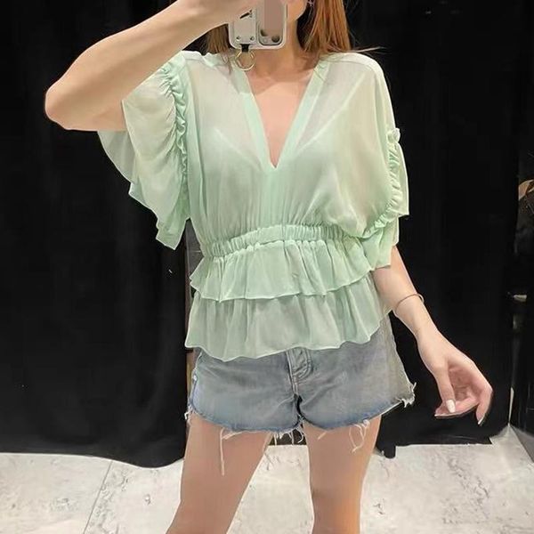 women's blouses & shirts 2021 summer woman v neck, White 
women's blouses & shirts 2021 summer woman v neck, White