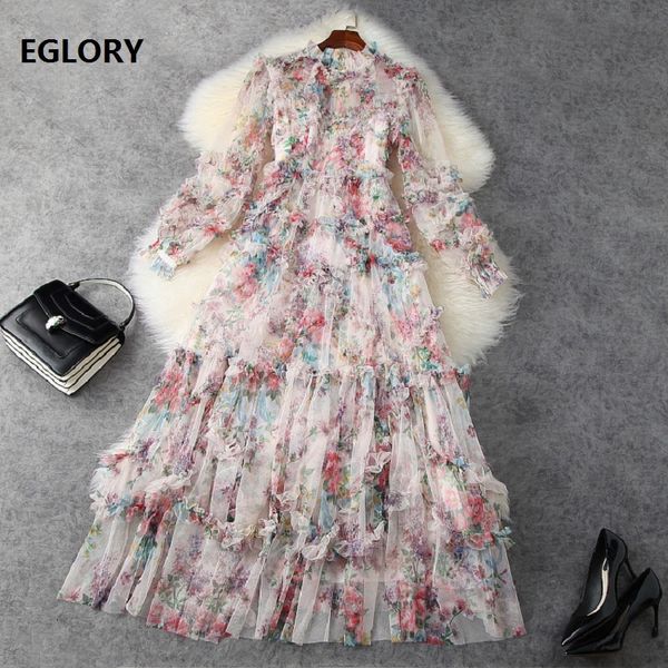 dresses princess women long new spring summer wedding party women cascading ruffle floral deco long sleeve maxi gown, Black;gray