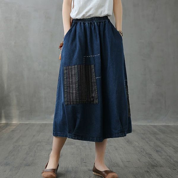 johnature autumn retro patchwork pockets all-match denim half skirts loose comfortable plus size women fashion skirt 210521, Black
johnature autumn retro patchwork pockets all-match denim half skirts loose comfortable plus size women fashion skirt 210521, Black