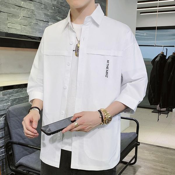 men's casual shirts 2021 summer style cotton embroidery three-quarter sleeve shirt loose tooling, White;black
men's casual shirts 2021 summer style cotton embroidery three-quarter sleeve shirt loose tooling, White;black