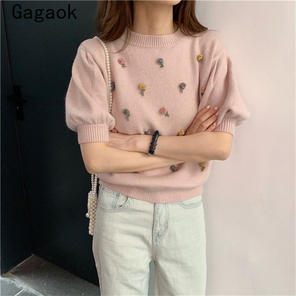 women sweet knitted sweater spring autumn o-neck puff sleeve three-dimensional flowers loose casual pullover 210531, White;black
women sweet knitted sweater spring autumn o-neck puff sleeve three-dimensional flowers loose casual pullover 210531, White;black