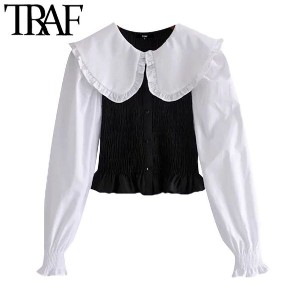 women sweet fashion patchwork ruffle cropped blouse vintage long sleeve button-up female shirts blusas chic 210507, White
women sweet fashion patchwork ruffle cropped blouse vintage long sleeve button-up female shirts blusas chic 210507, White
