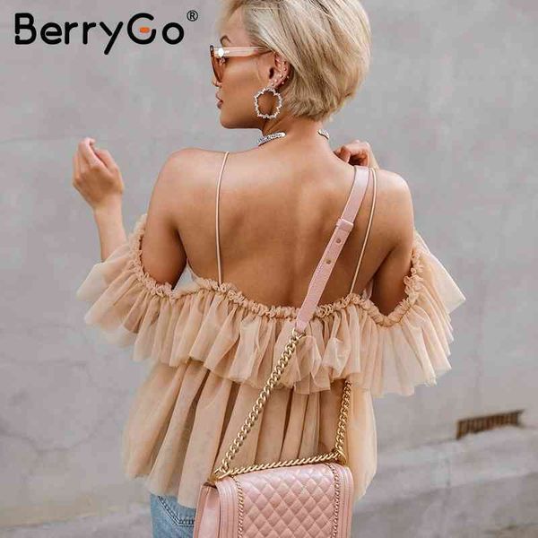 berrygo strap ruffles mesh blouse women shirt v neck off shoulder summer streetwear peplum blusas 210513, White
berrygo strap ruffles mesh blouse women shirt v neck off shoulder summer streetwear peplum blusas 210513, White