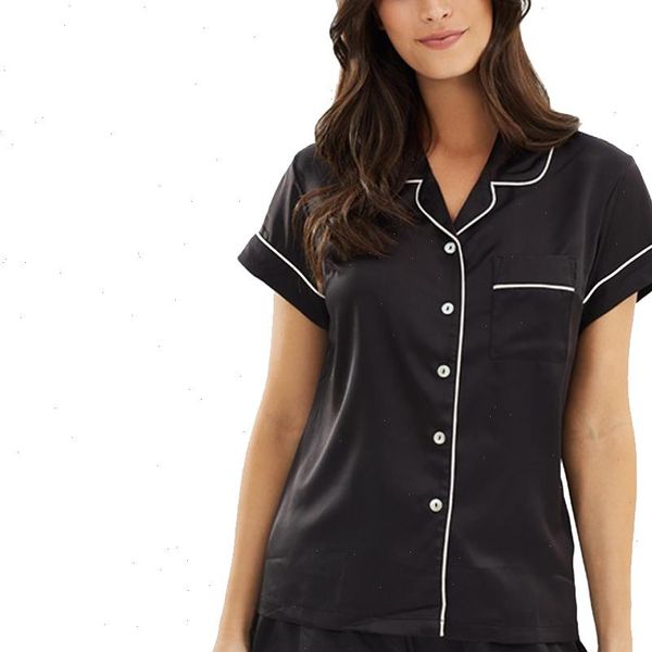 summer casual pajamas set womens sleepwears short sleeve button down pj loungewear 2pcs pjs with pocket outfits, Black;red
summer casual pajamas set womens sleepwears short sleeve button down pj loungewear 2pcs pjs with pocket outfits, Black;red